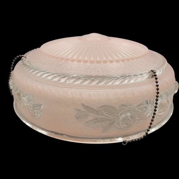 Vintage Pink Floral Embossed Glass Ceiling Light Fixture Shade - Picture 4 of 8